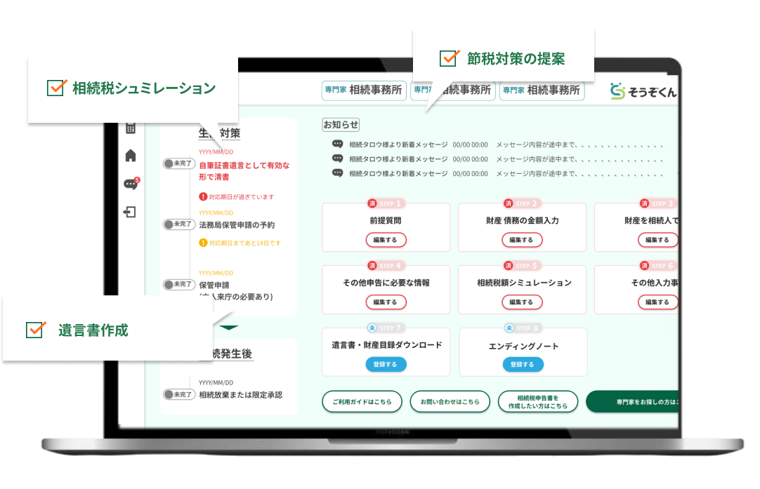 そうぞくん生前対策の画面イメージ