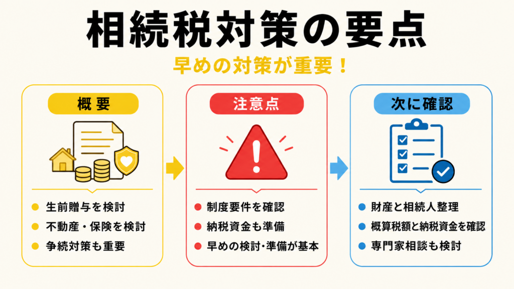 生前贈与・生命保険・不動産活用などの相続税対策一覧