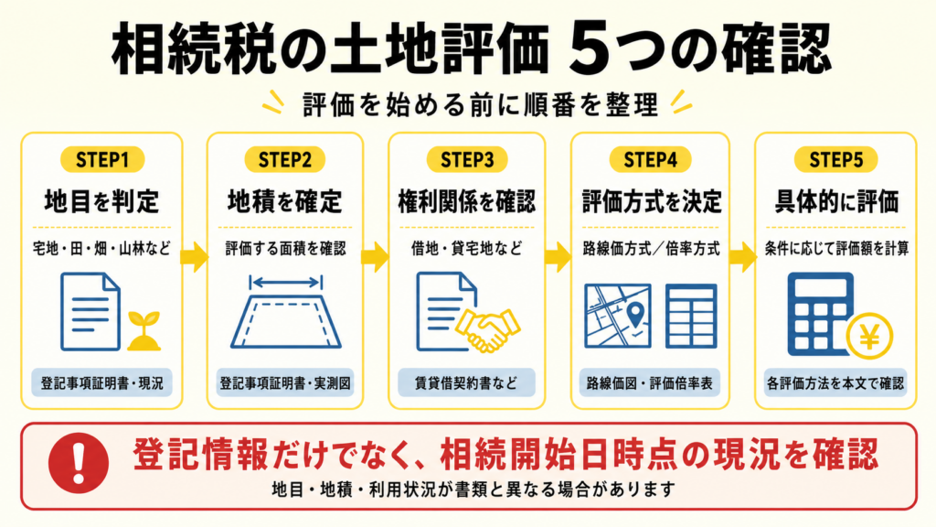 相続した不動産の評価方法を土地と建物に分けた図