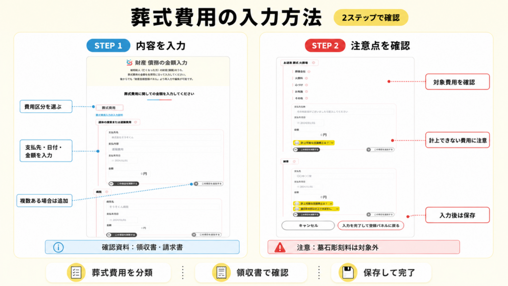 そうぞくんで葬式費用を入力する画面