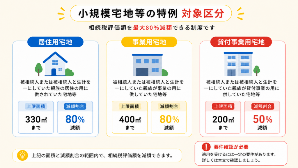 小規模宅地等の特例の対象区分・限度面積・減額割合