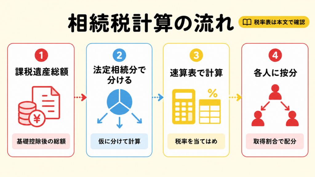 相続税の税率と速算表で税額を計算する流れ